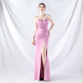 Ethan Strapless Satin Evening Dress In Lavender